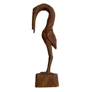 Vintage Hand Carved Wood Crane Heron Statue Primitive Folk Art